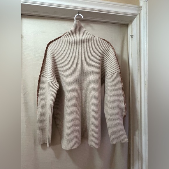 Listicle Cozy Beige Unique High Neck Long Sleeve Sweater Size Small - Picture 9 of 9